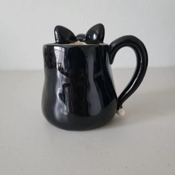 Stylized Cat Ceramic Mug Black Cream Figural Coffee Cup Cat Lover Collectible - Picture 3 of 8